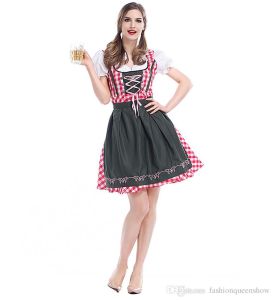 Adult Female Costumes to Hire - German Gingham Red dress & apron